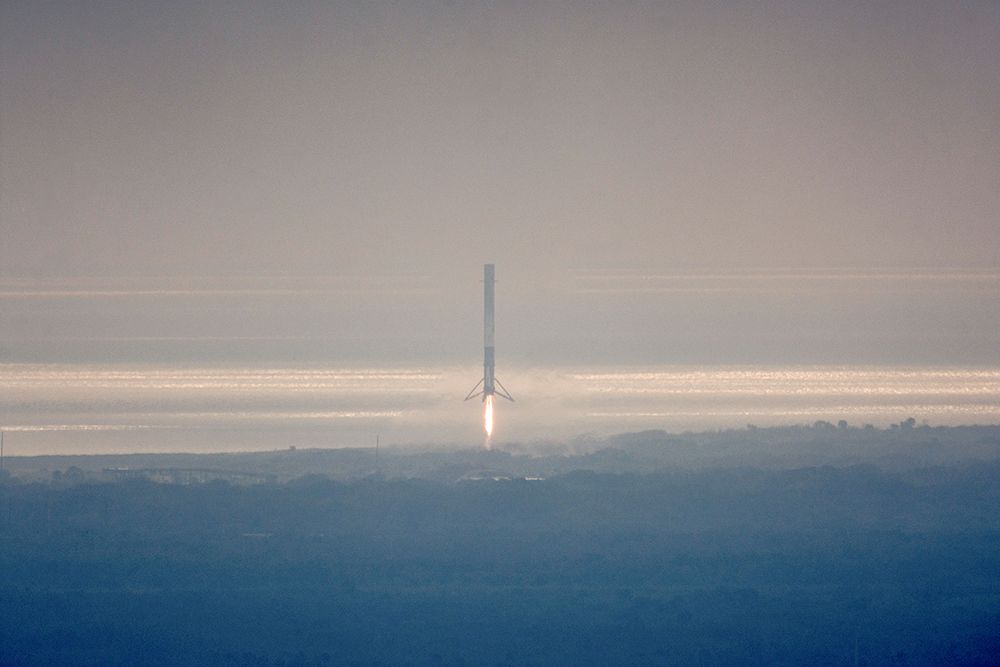 Falcon 9 First Stage lands on LZâ€“1 2017 art print by SpaceX for $57.95 CAD