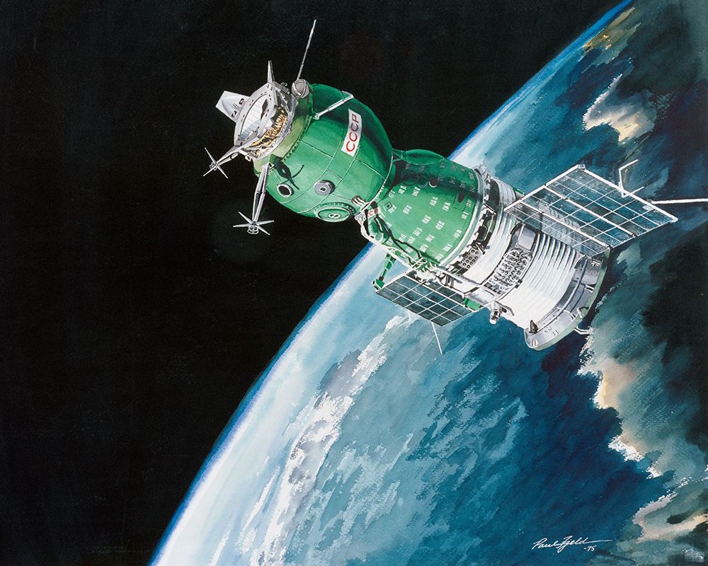 Artists Concept of the Soviet ASTP Soyuz Spacecraft in 1975 art print by NASA for $57.95 CAD
