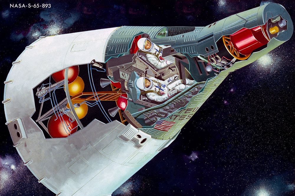 Artist Concept of a two-man Gemini Spacecraft in Flight art print by NASA for $57.95 CAD