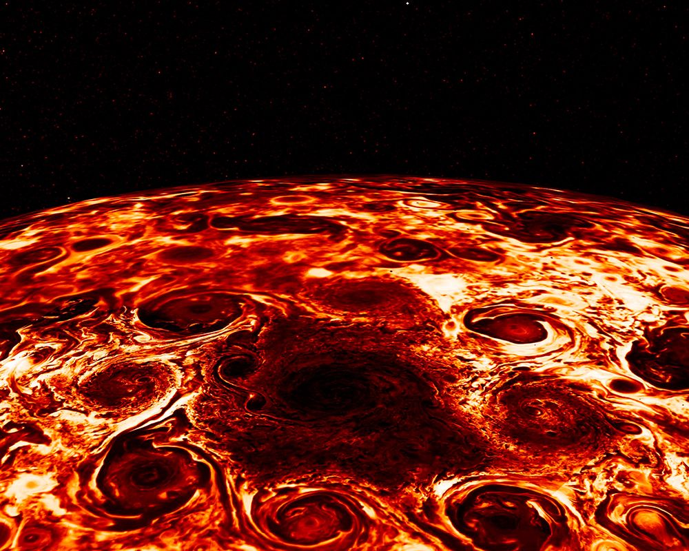 Cyclones Encircle Jupiters North Pole art print by NASA for $57.95 CAD