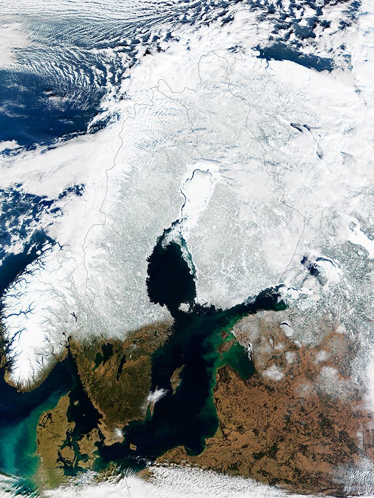 Snow Covered Scandinavia from Space art print by NASA for $57.95 CAD