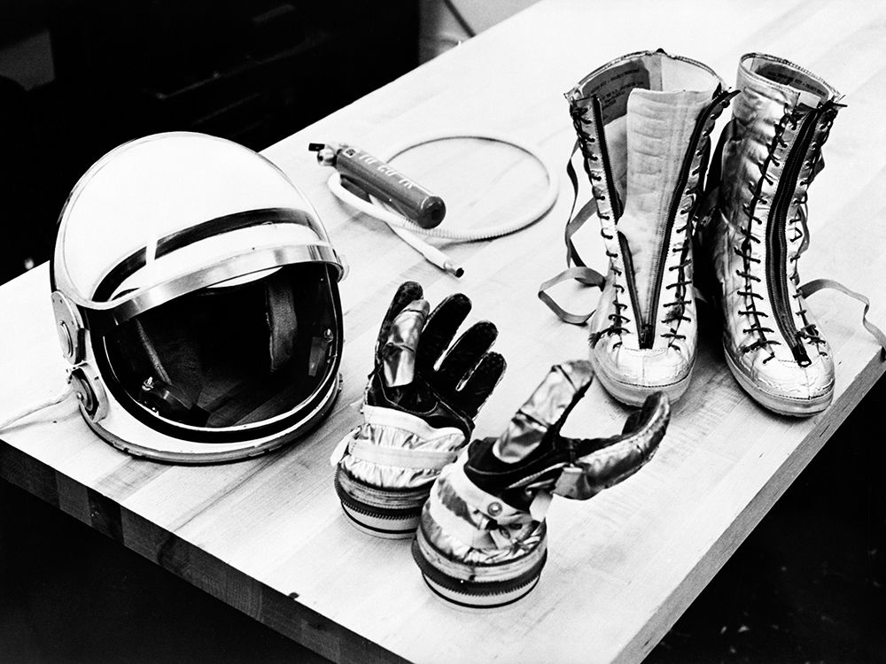Some of the Mercury Suit Components including Gloves - Boots and Helmet - 1961 art print by NASA for $57.95 CAD