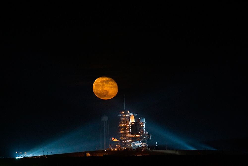 The Moon Rising behind the Space Shuttle Endeavour on pad 39A art print by NASA for $57.95 CAD