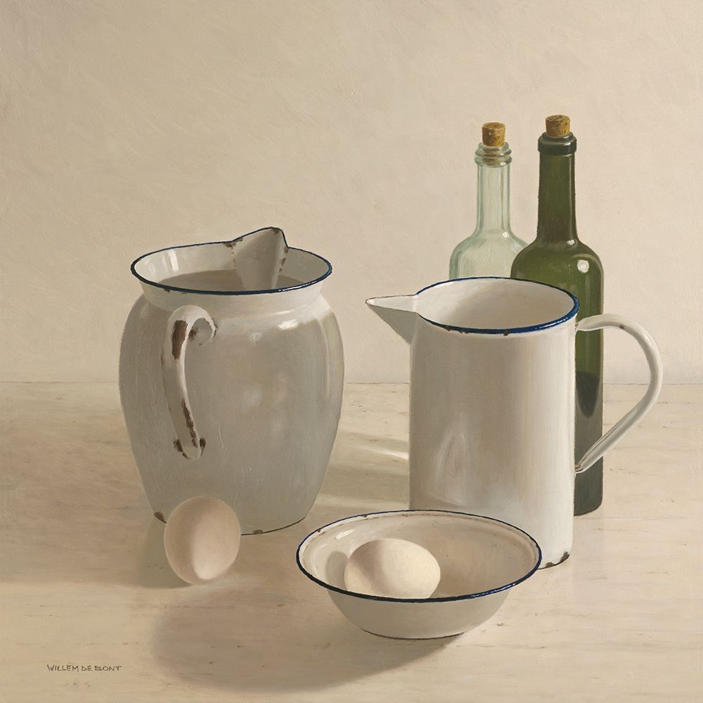 2 jugs-2 bottles-2 eggs and a bowl art print by Willem de Bont for $57.95 CAD