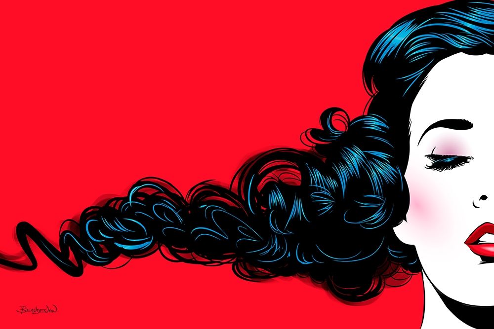 Black Curl on red art print by Thierry Beaudenon for $57.95 CAD