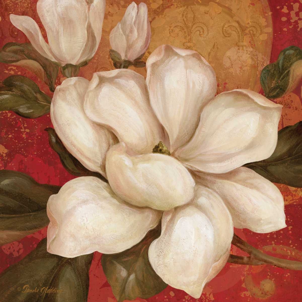 Magnolia on Red I art print by Pamela Gladding for $57.95 CAD