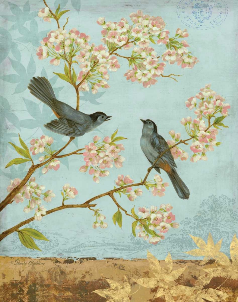 Catbirds and Blooms art print by Pamela Gladding for $57.95 CAD