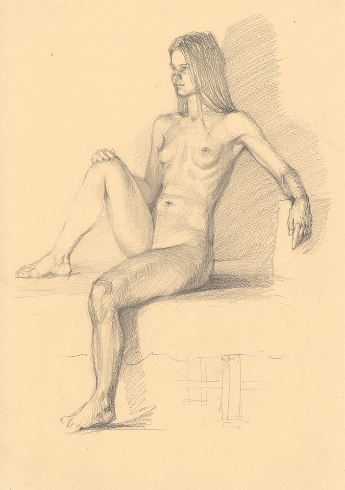 Beautiful naked girl sitting art print by Samira Yanushkova for $57.95 CAD