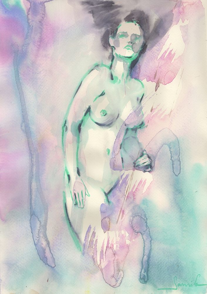 Colored modern abstraction nude model art print by Samira Yanushkova for $57.95 CAD