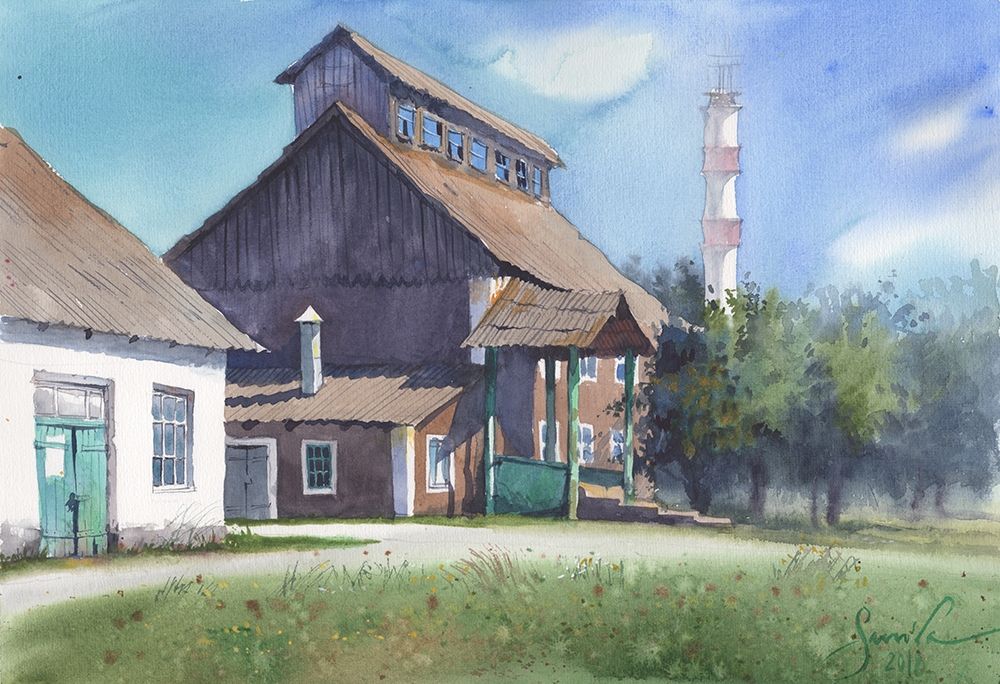 Landscape with Old mill art print by Samira Yanushkova for $57.95 CAD
