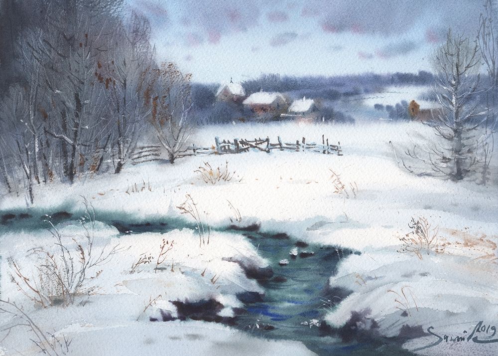 Winter river art print by Samira Yanushkova for $57.95 CAD