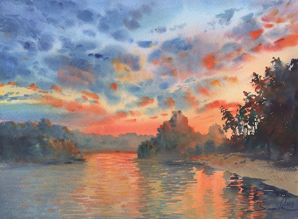 Landscape sunset art print by Samira Yanushkova for $57.95 CAD