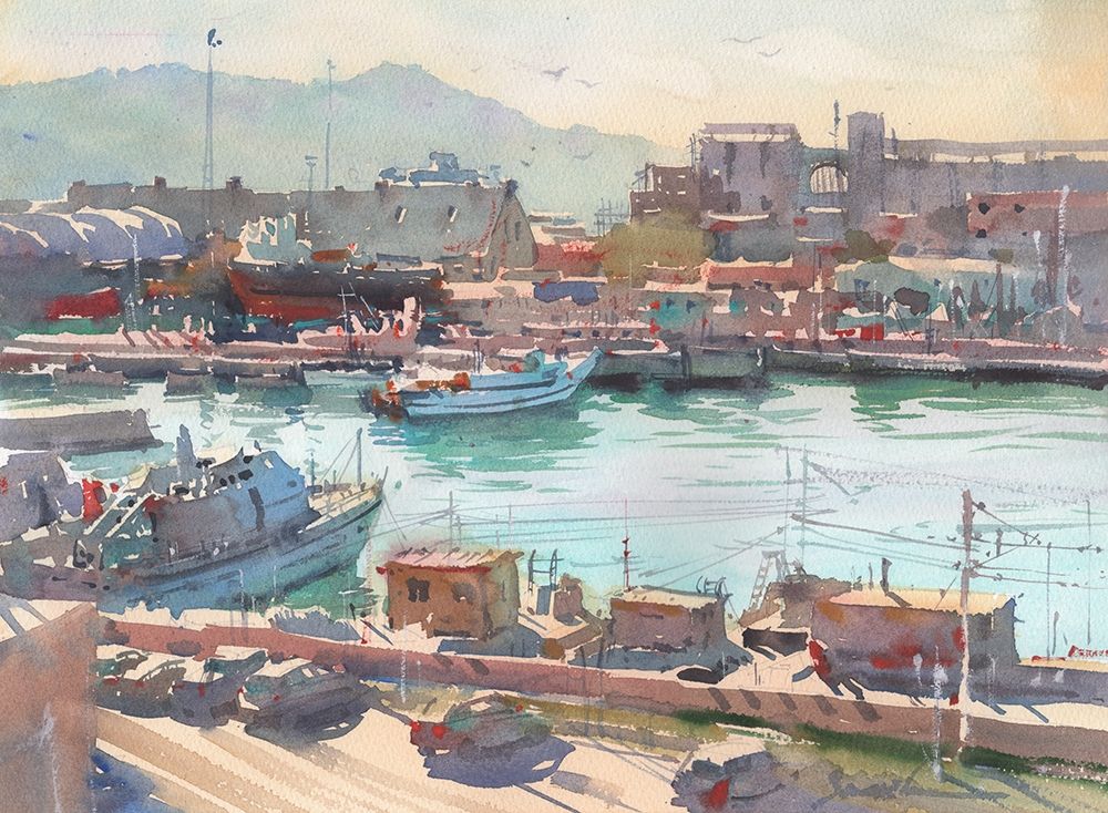 Ships in port art print by Samira Yanushkova for $57.95 CAD