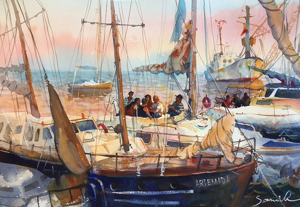 Yachts and ships art print by Samira Yanushkova for $57.95 CAD