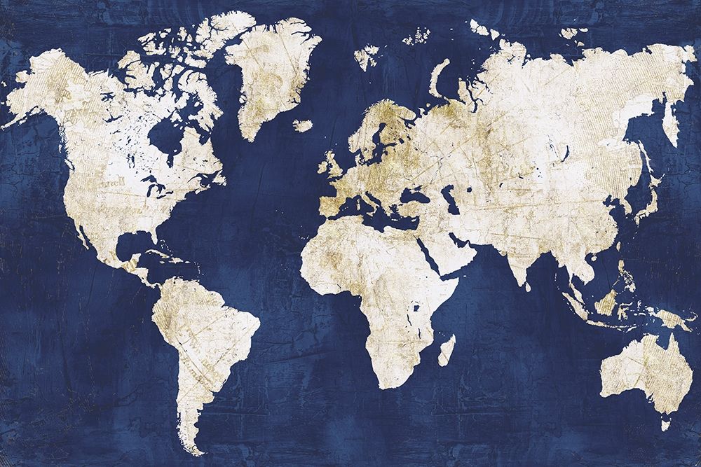World Map NavyGold art print by Alicia Vidal for $57.95 CAD
