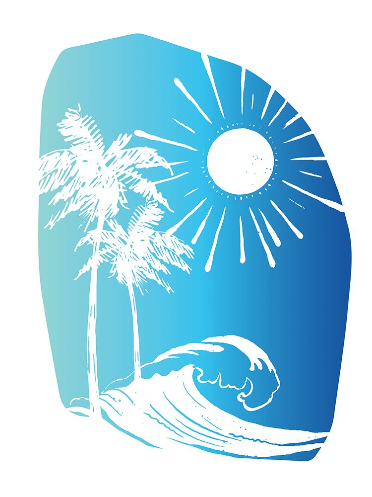 Palm Tree Sun Waves Blue art print by Jennifer McCully for $57.95 CAD