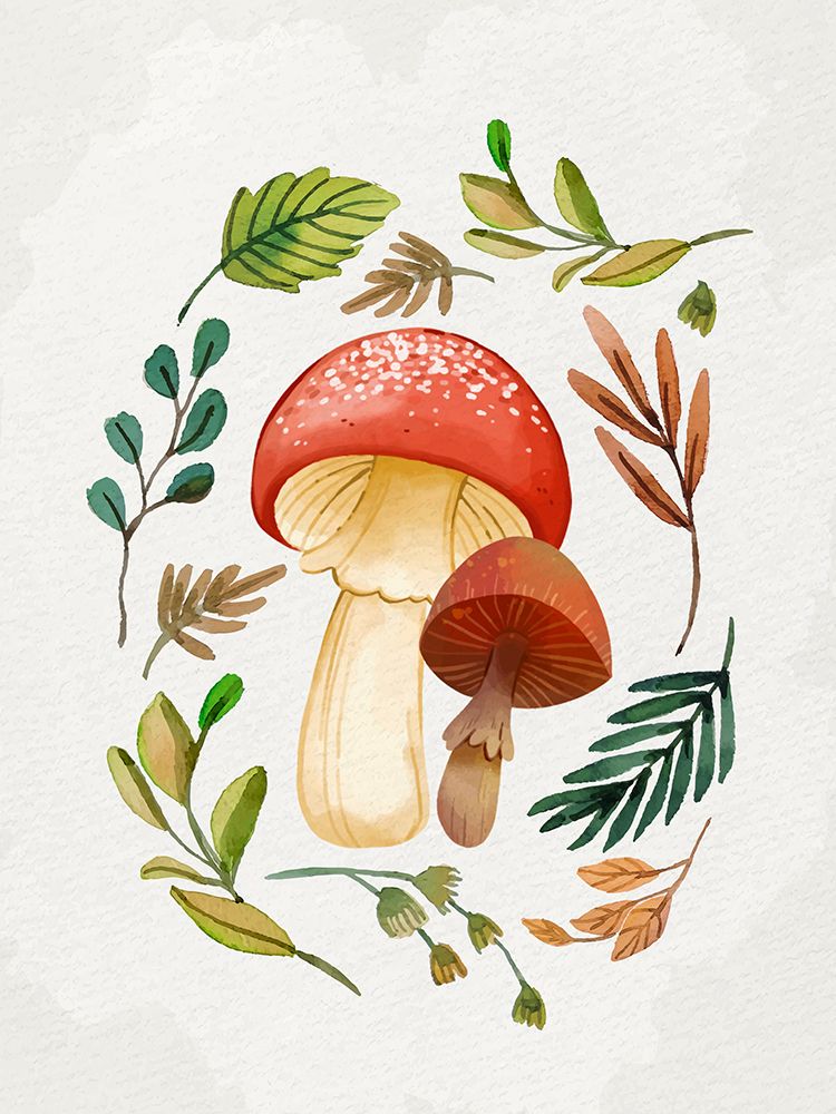 Mushroom And Leaves 1 art print by Kimberly Allen for $57.95 CAD