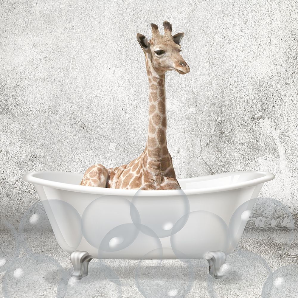 Baby Giraffe Bath art print by Allen Kimberly for $57.95 CAD