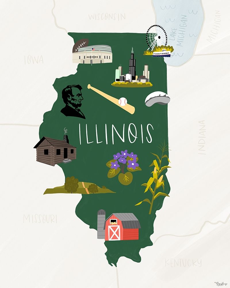 Illinois Icons art print by Gigi Louise for $57.95 CAD