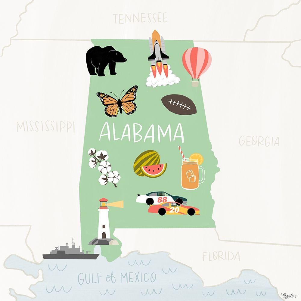 Alabama Icons art print by Gigi Louise for $57.95 CAD