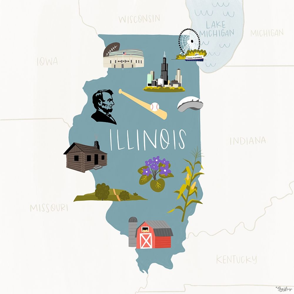 Illinois Icons art print by Gigi Louise for $57.95 CAD