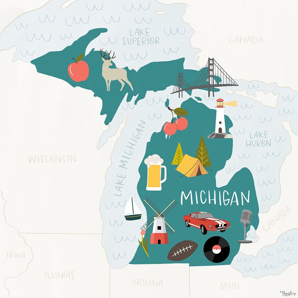 Michigan Icons art print by Gigi Louise for $57.95 CAD