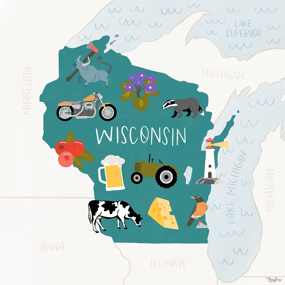 Wisconsin_Icons art print by Gigi Louise for $57.95 CAD