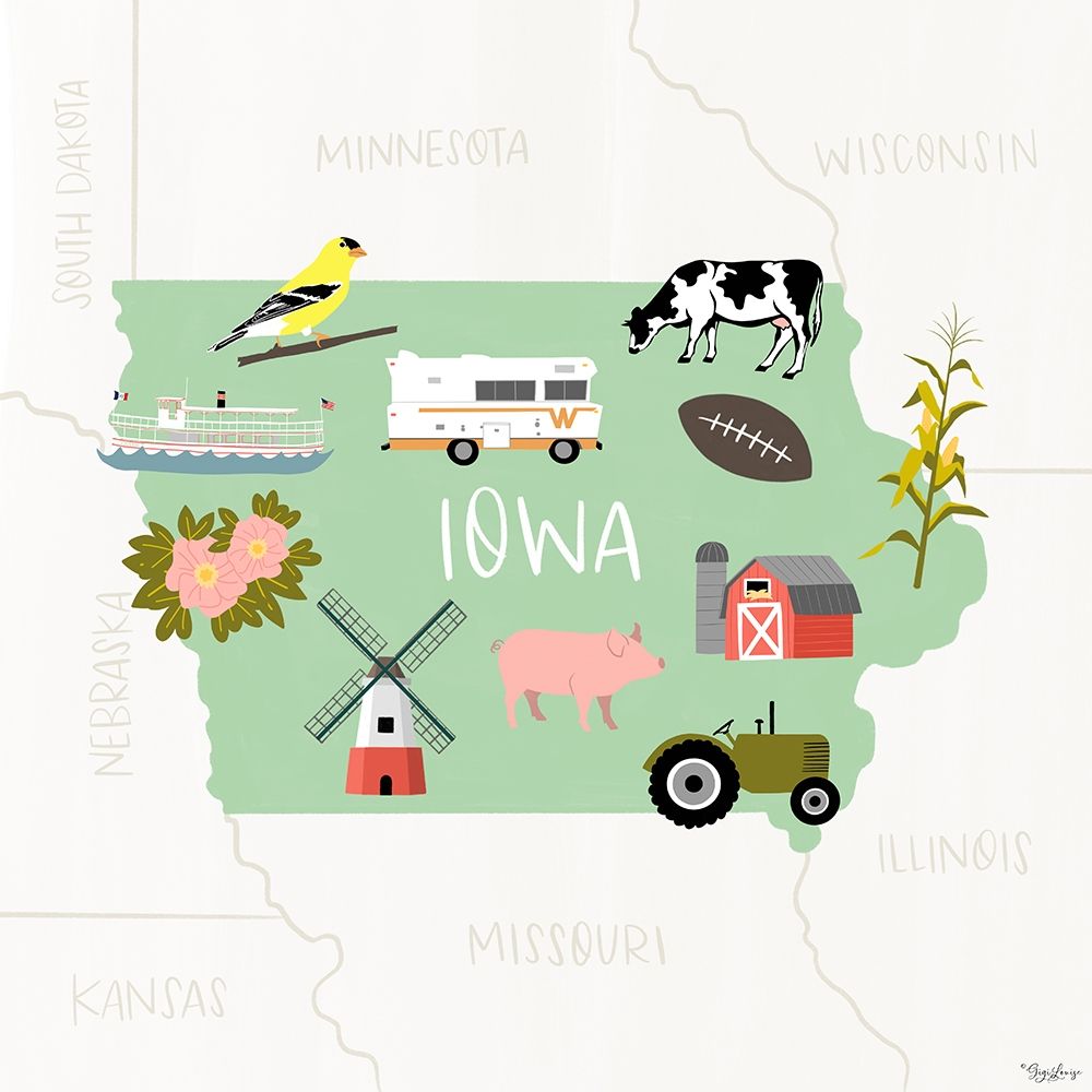 Iowa_Icons art print by Gigi Louise for $57.95 CAD