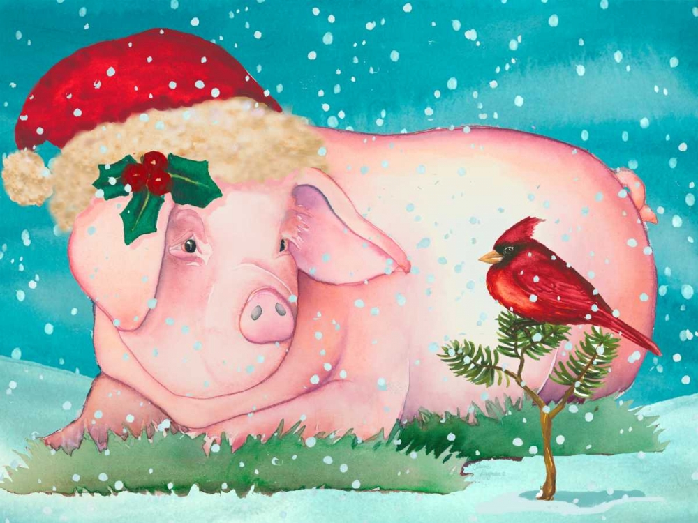 Christmas Pig And Friend art print by Laurie Korsgaden for $57.95 CAD