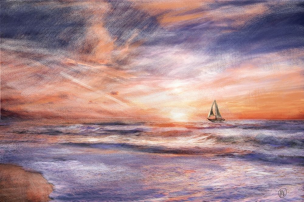 Sunset Sailboat art print by Sarah Butcher for $57.95 CAD