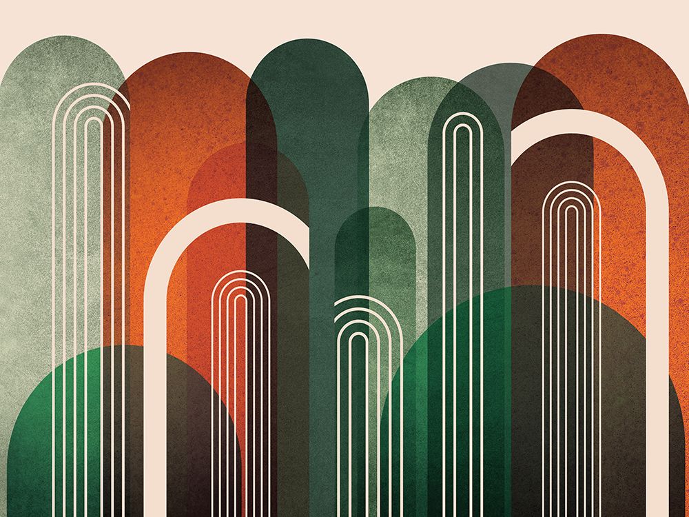 MidCentury Arches Orange Green art print by Urban Epiphany for $57.95 CAD