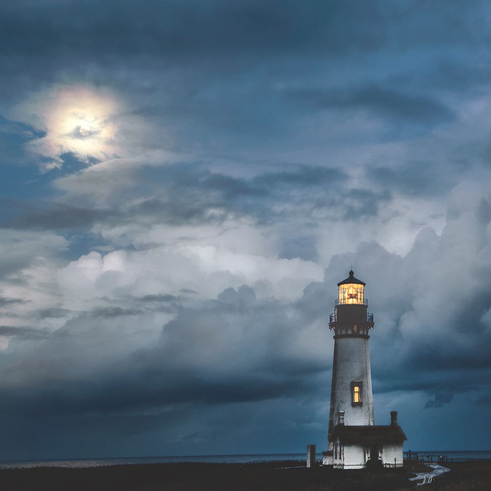 Lighthouse In Moonlight art print by D. Burt for $57.95 CAD
