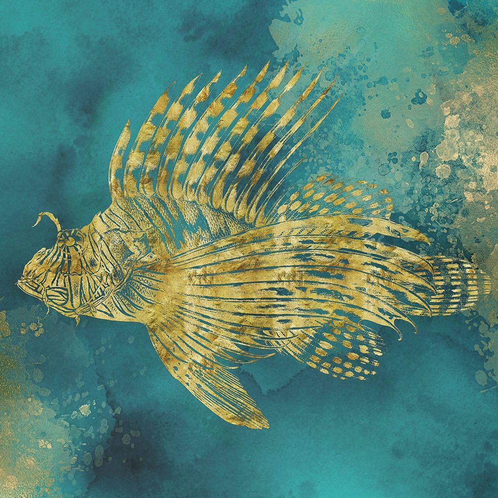 Lionfish of Gold on Aqua  art print by Christine Zalewski for $57.95 CAD
