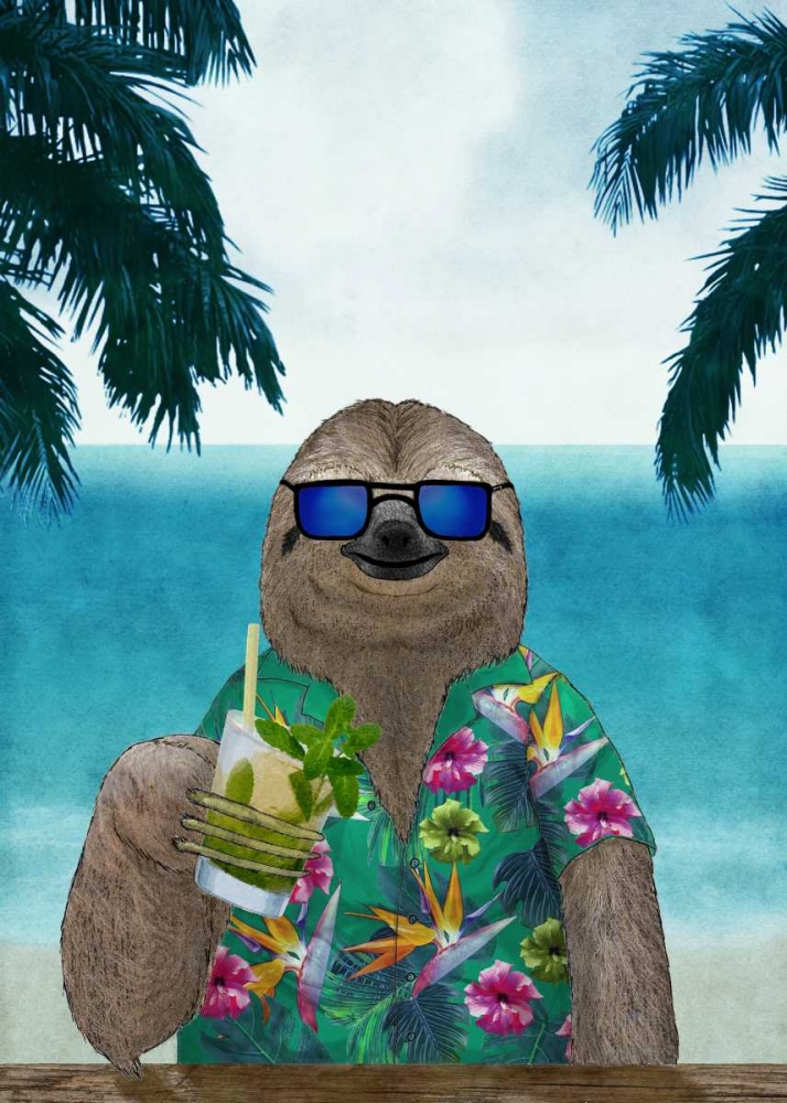 Sloth on Summer Holidays art print by Barruf for $57.95 CAD