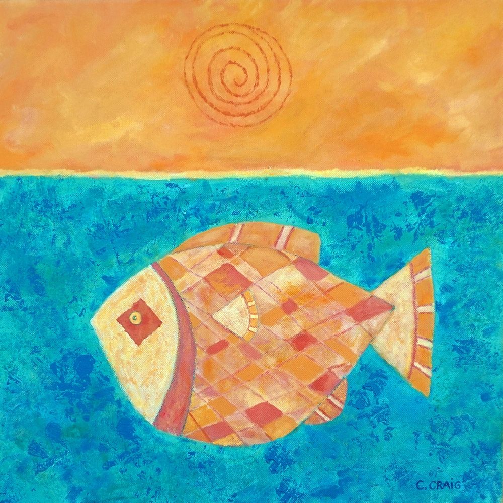 Fish With Spiral Sun art print by Casey Craig for $57.95 CAD