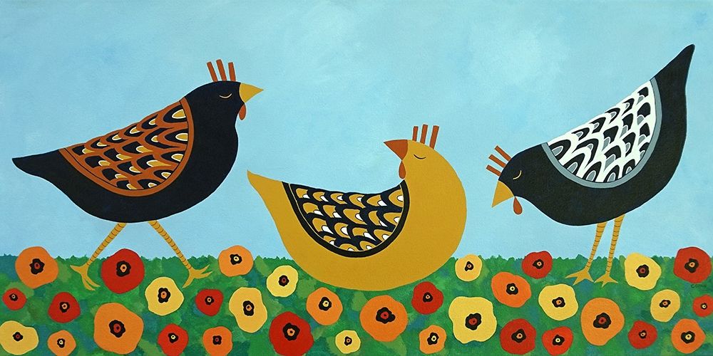 Hens and Poppies art print by Casey Craig for $57.95 CAD