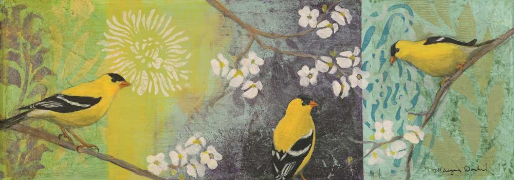 Goldfinches Blooming art print by Margaret Donharl for $57.95 CAD