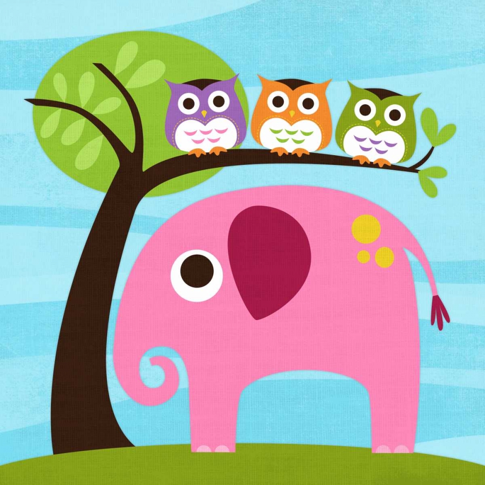 Elephant with Three Owls art print by Nancy Lee for $57.95 CAD