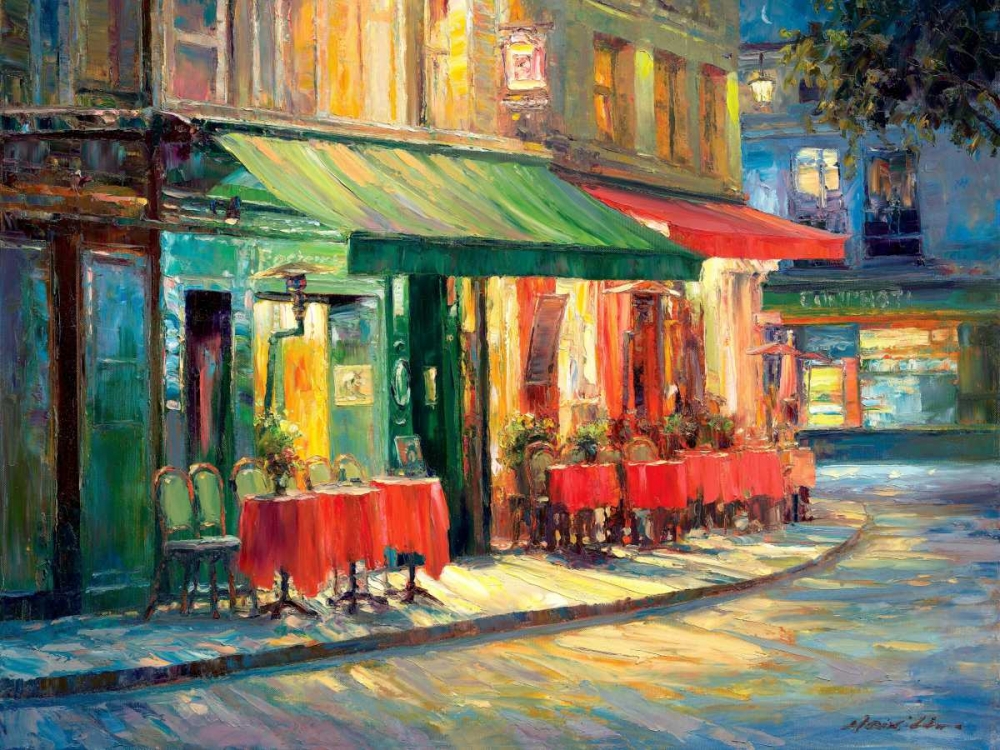 Red and Green Cafe art print by Haixia Liu for $57.95 CAD