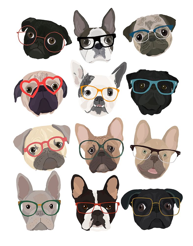 Pugs in Glasses art print by Hanna Melin for $57.95 CAD