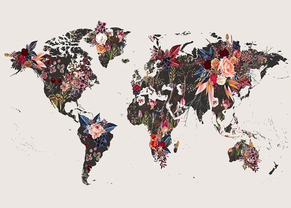 Worldmap Flowers art print by Design Fabrikken for $57.95 CAD