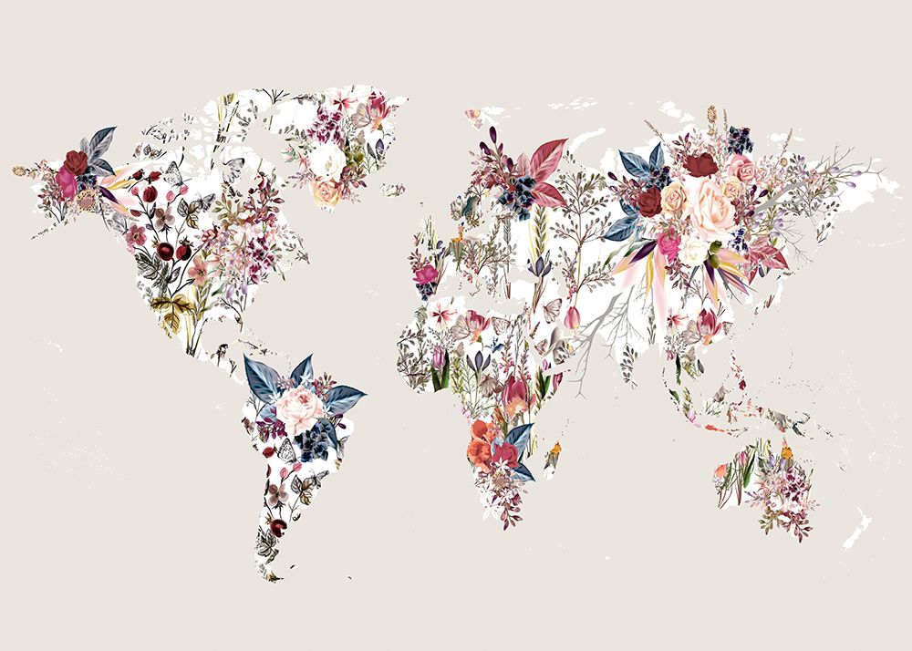 Worldmap Flowers (Light) art print by Design Fabrikken for $57.95 CAD