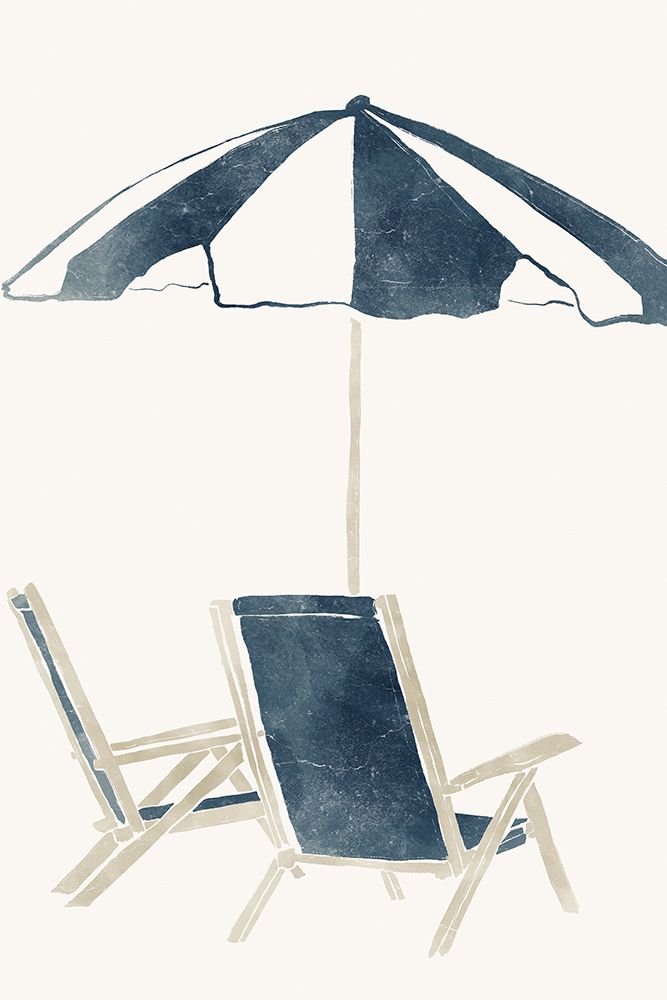 Blue Umbrella and Chairs art print by Yuyu Pont for $57.95 CAD