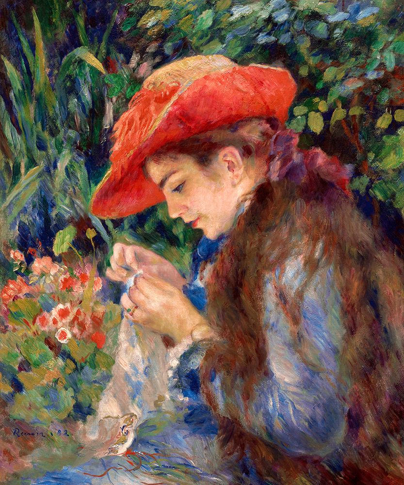 Marie-ThÃ©rÃ¨se Durand-Ruel Sewing-1882 art print by Pierre-Auguste Renoir for $57.95 CAD