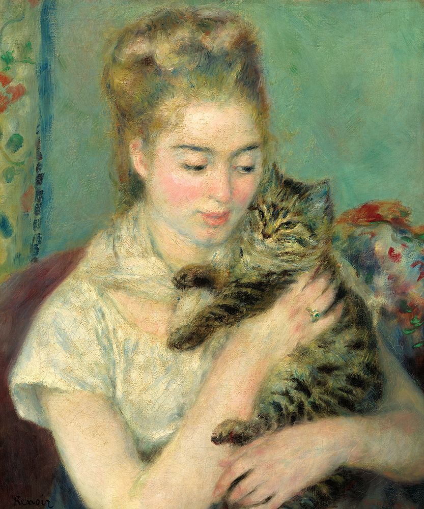 Woman with Cat (Femme au chat)-1875 art print by Pierre-Auguste Renoir for $57.95 CAD