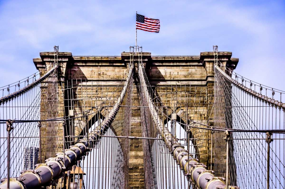 Brooklyn Bridge with Flag art print by Bill Carson Photography for $57.95 CAD