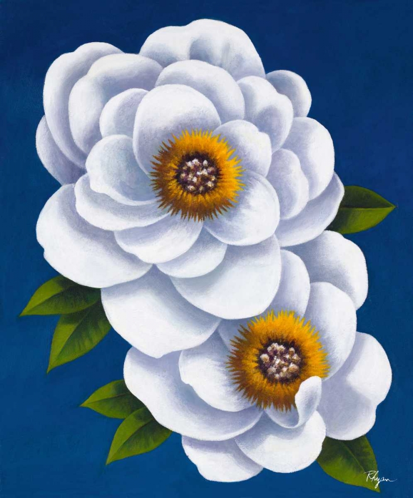 White Flowers on Blue I art print by Vivien Rhyan for $57.95 CAD