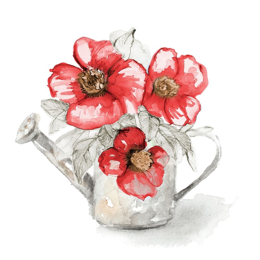 Red Florals In Watering Can I art print by Lanie Loreth for $57.95 CAD