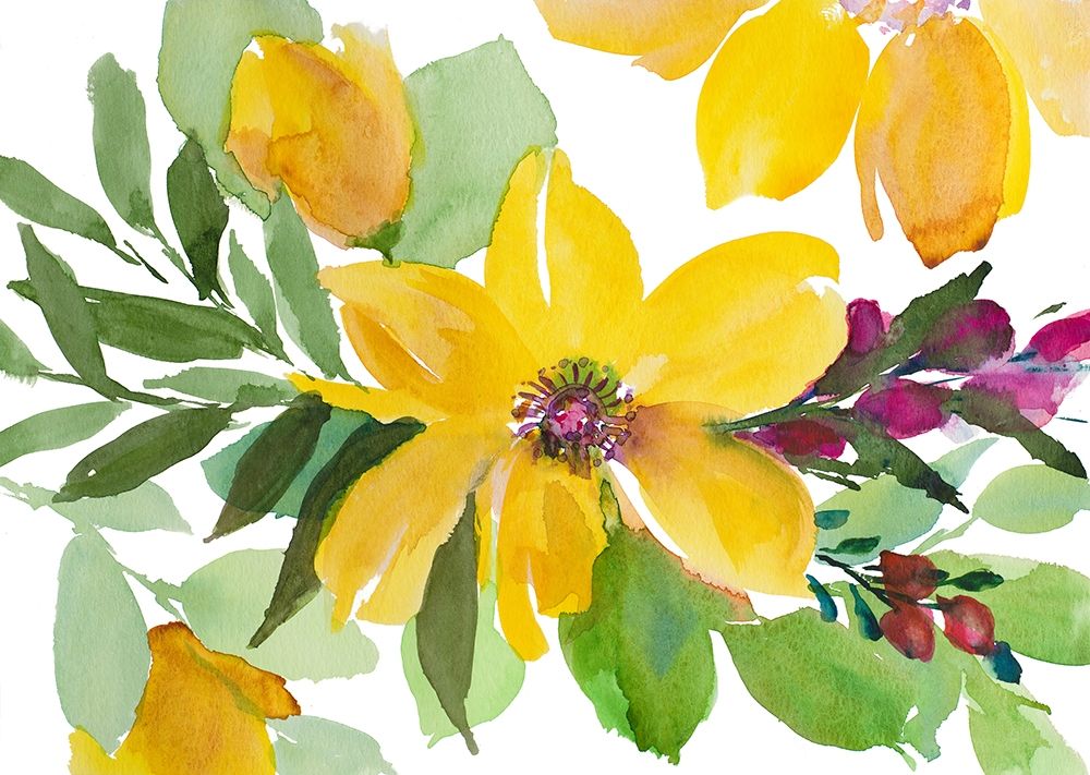 Bright Yellow Bloom with Fushia Stem Flowers art print by Lanie Loreth for $57.95 CAD