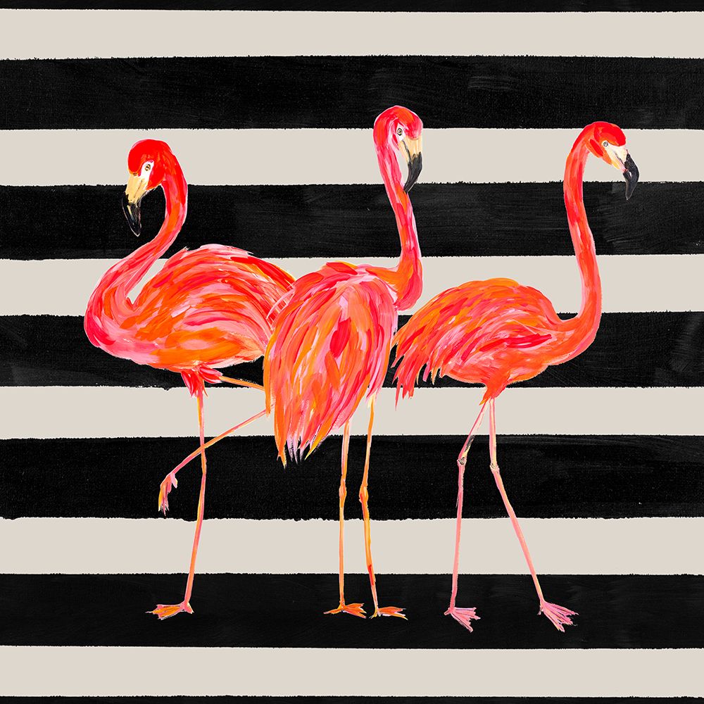 Fondly Flamingo Trio Square on Stripe art print by Julie DeRice for $57.95 CAD